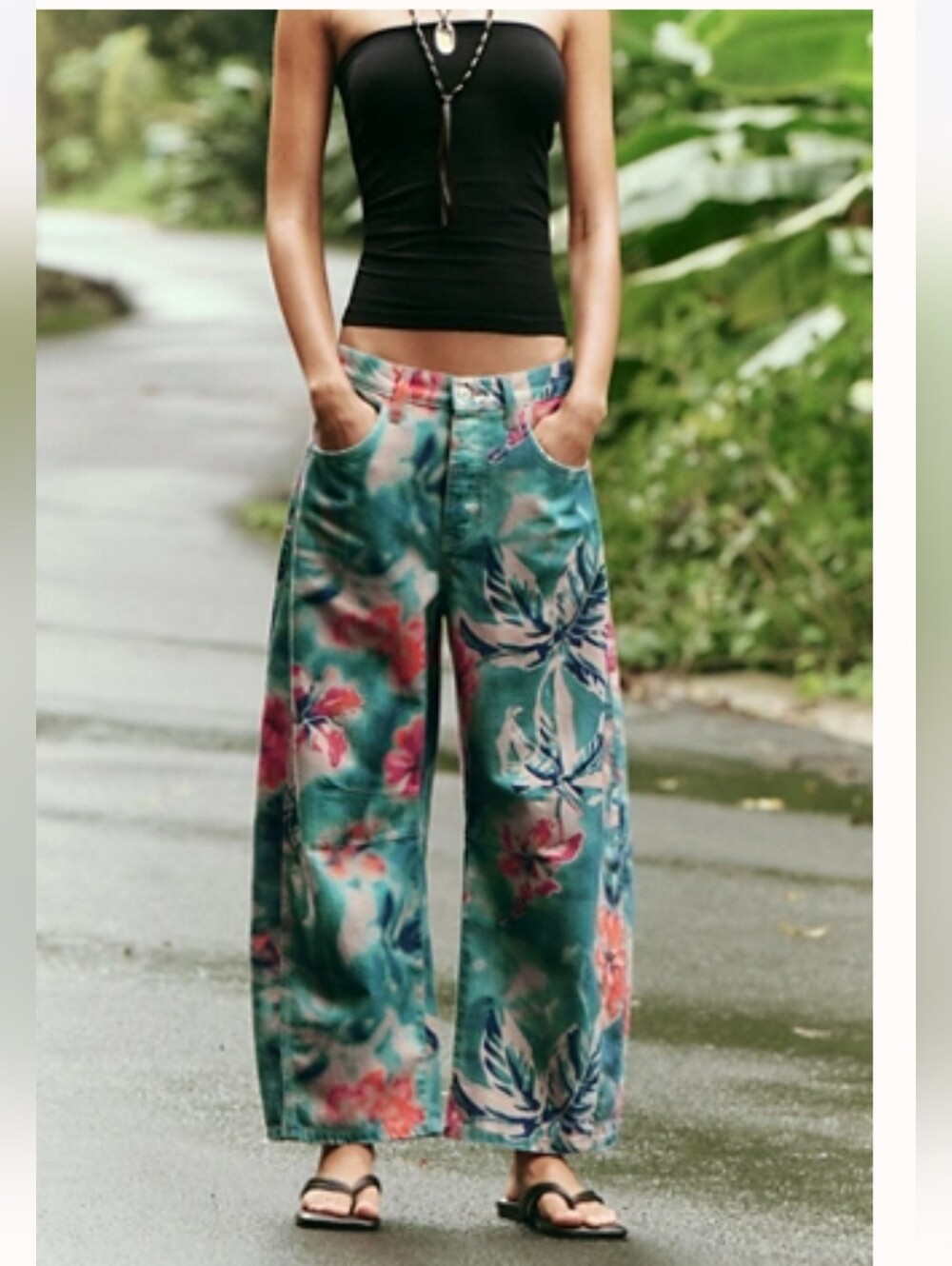 Free People Good Luck Barrel Jeans Pool Floral 30